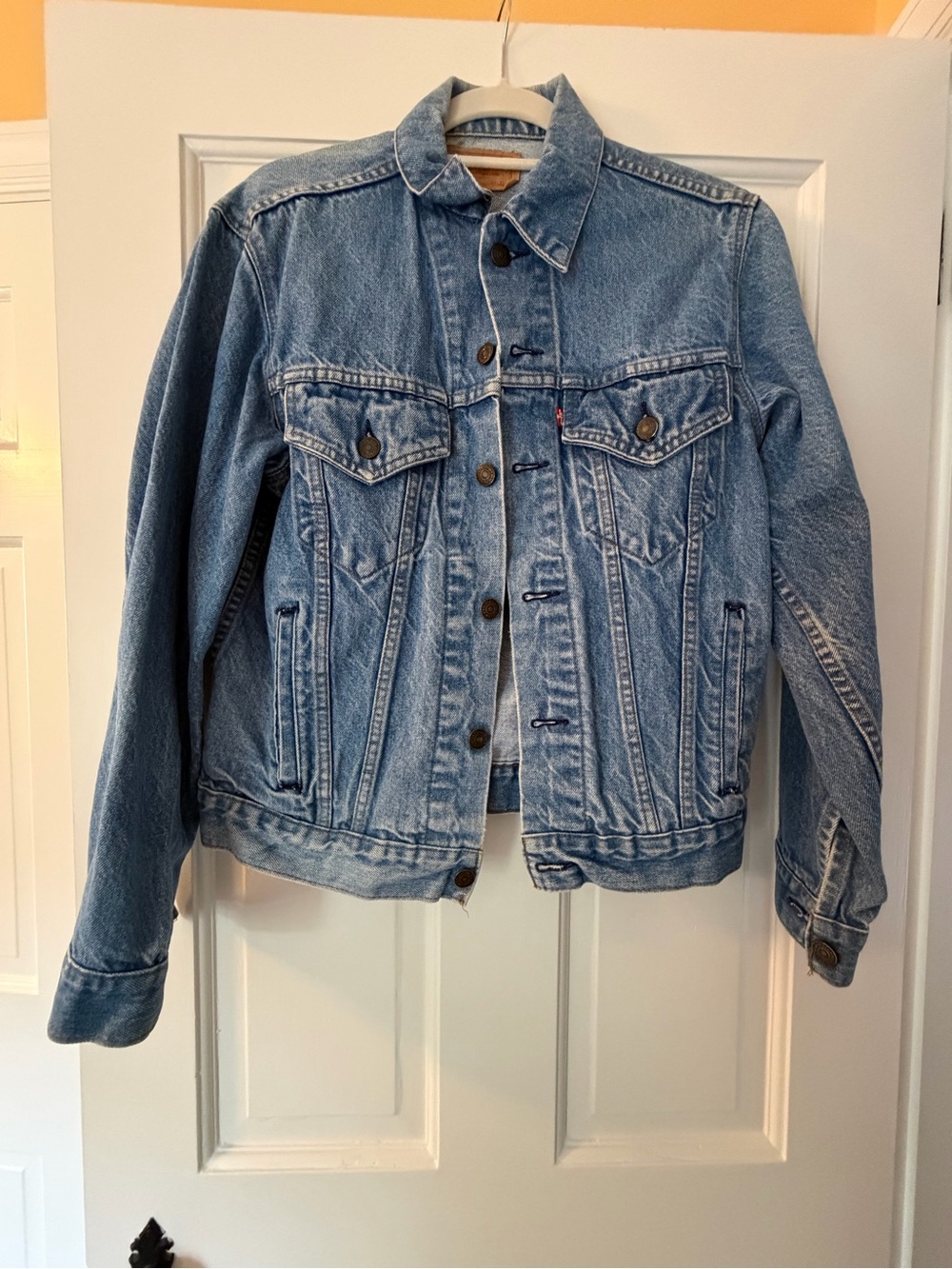 Levi's Vintage Light Blue Denim Jacket with Tan Leather Patch